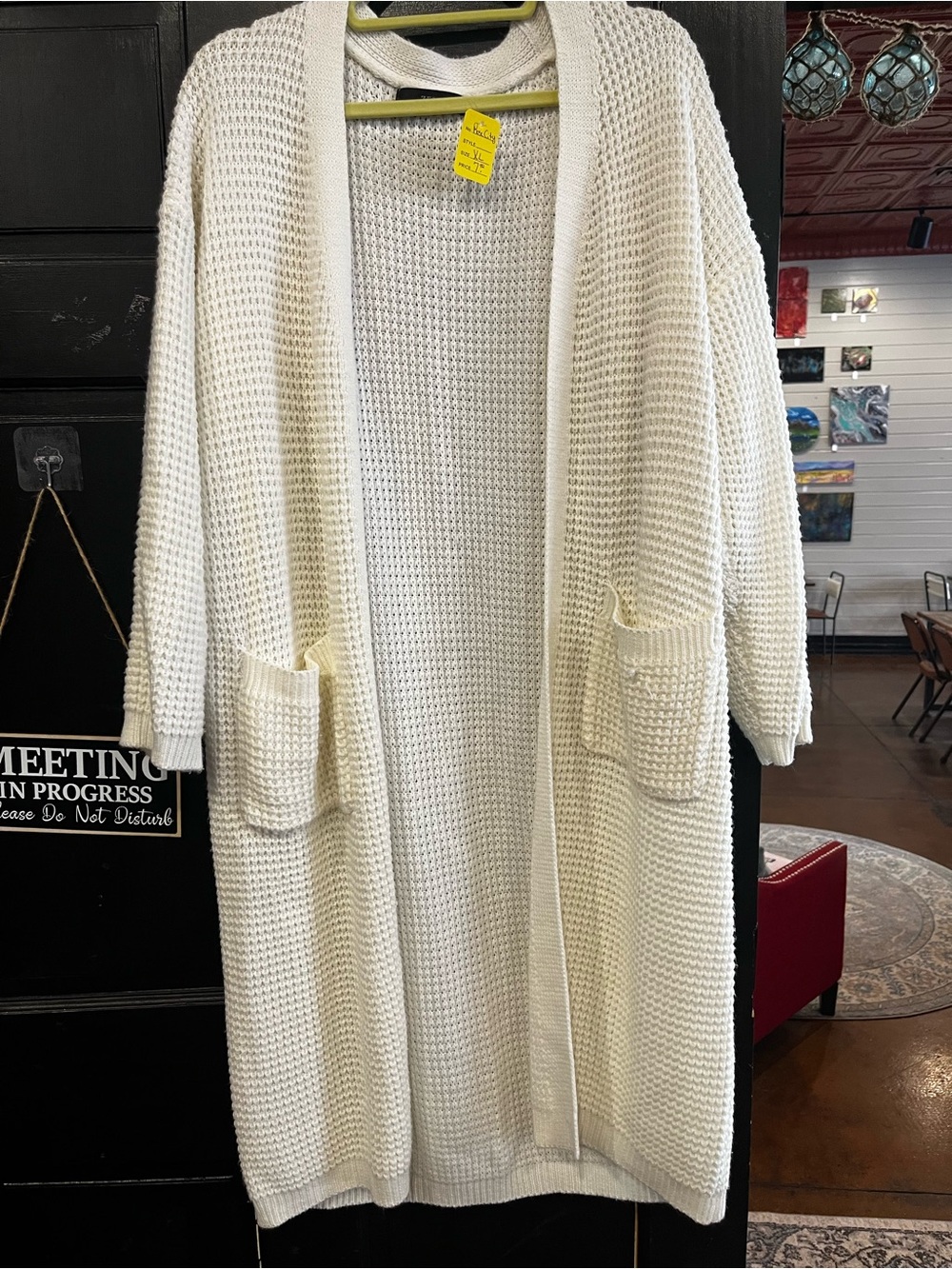 Women's Cream Knit Long Cardigan with Pockets